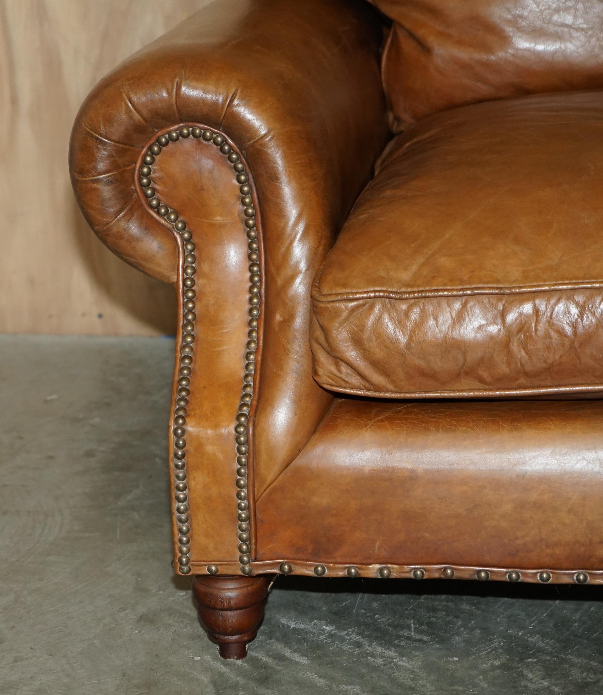 Leather COLLECTABLE TIMOTHY OULTON DESIGNER HERiTAGE BROWN LEATHER BALMORAL SOFA For Sale