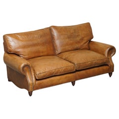 COLLECTABLE TIMOTHY OULTON DESIGNER HERiTAGE BROWN LEATHER BALMORAL SOFA