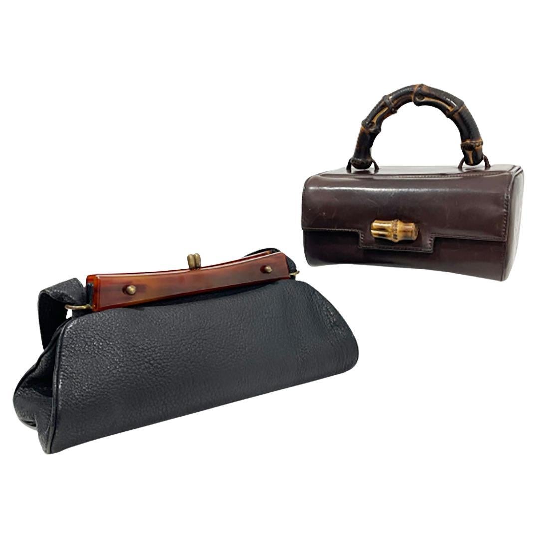 Collectable Vintage Bags, Box Bag with Bamboo Handle on Top, 1947 and 1957 For Sale