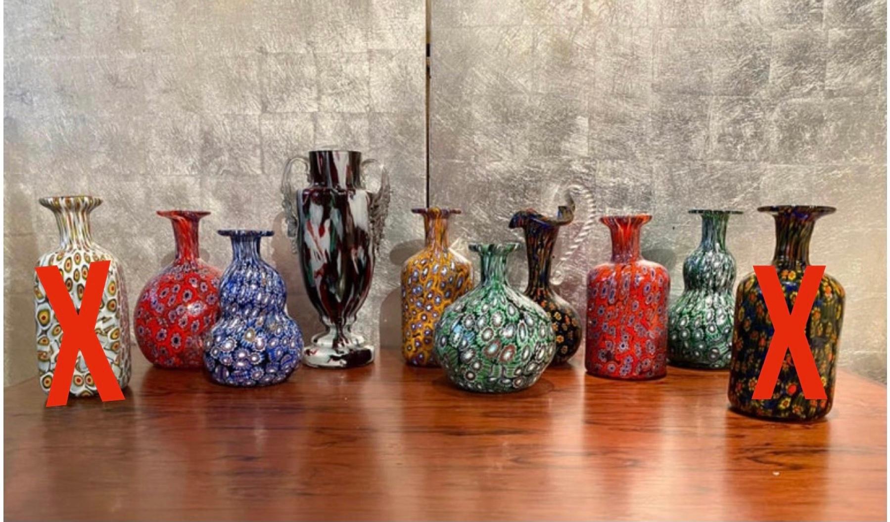Verre d'art Carlo Scarpa Murano Murrine Millefiori, vase en verre Amphore de collection en vente