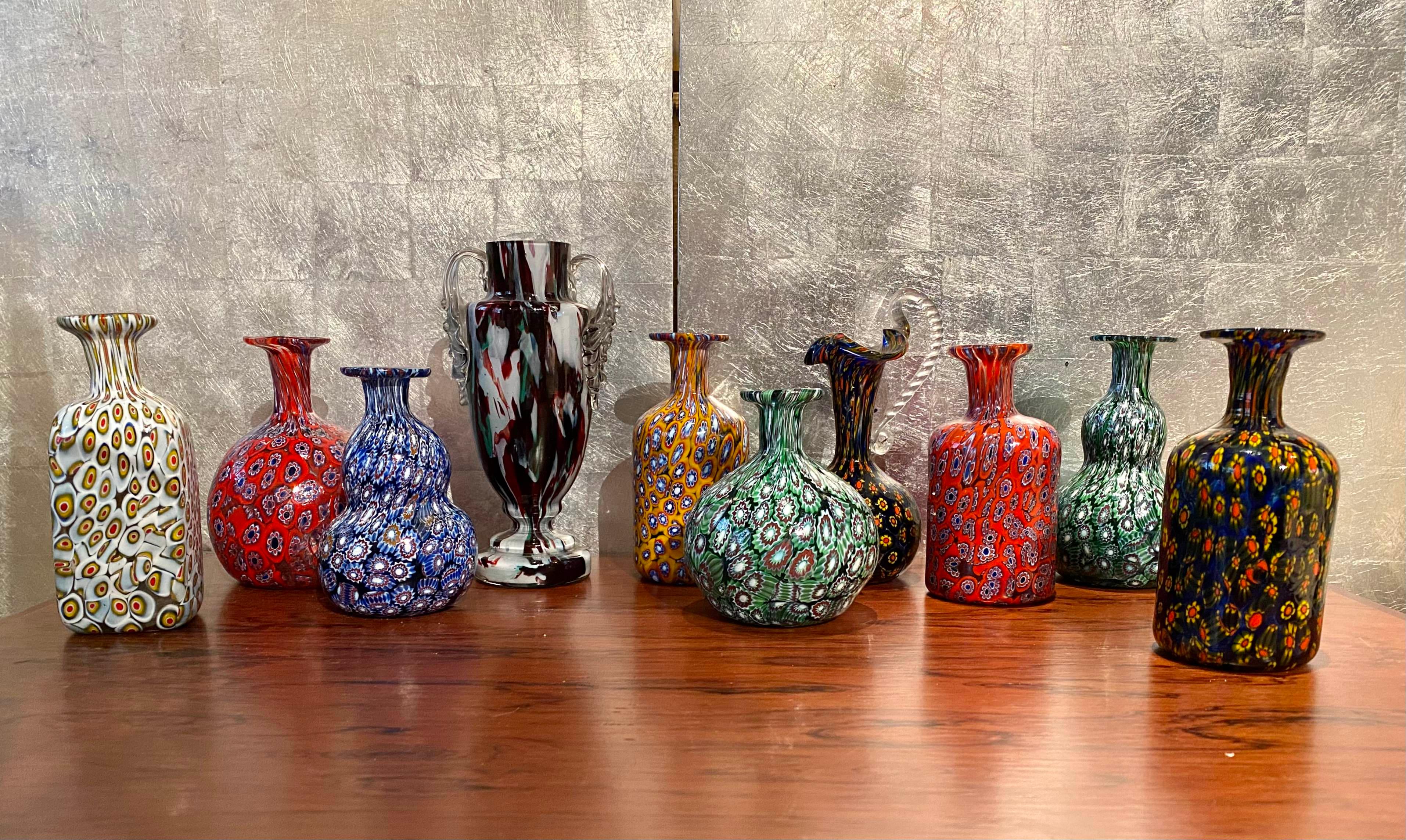 Jarrón vintage de colección Fratelli Toso Murano Murrine Millefiori, Art Glass Vase Europeo en venta