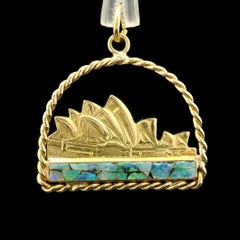 Collectible 14k Yellow Gold Mosaic Opal Detailed Sydney Opera House Pendant