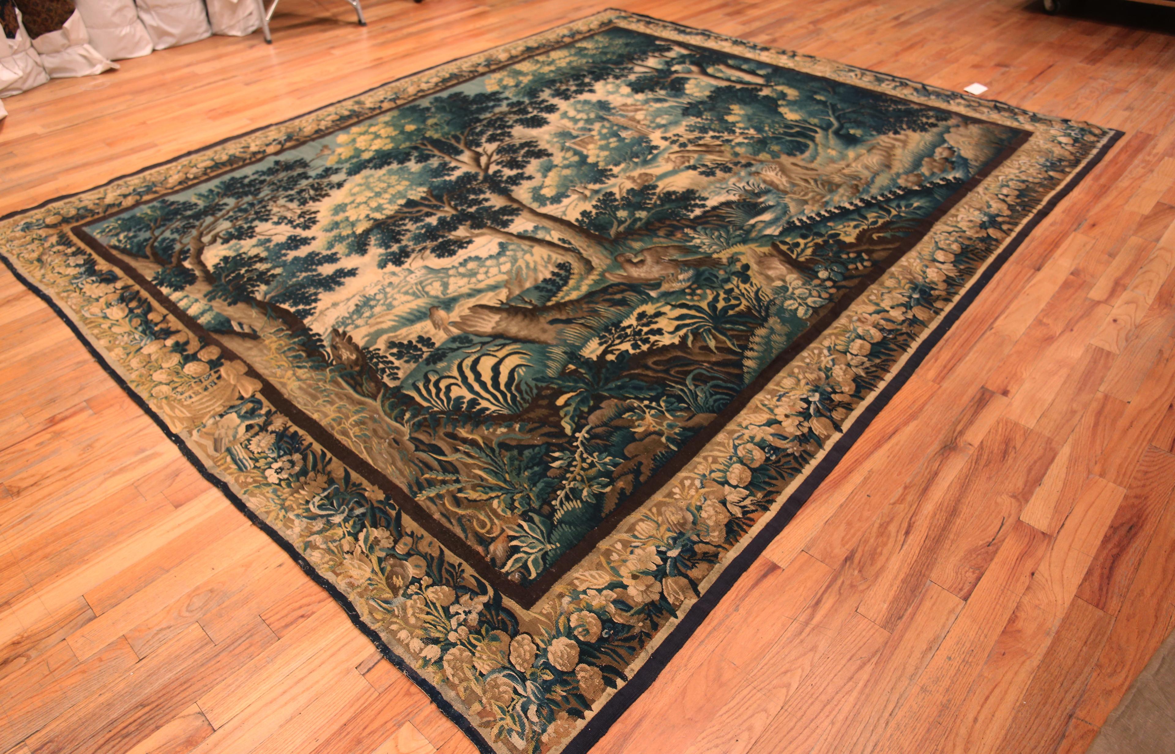 Collectible 17th Century Antique French Silk Verdure Tapestry 10' x 12'5