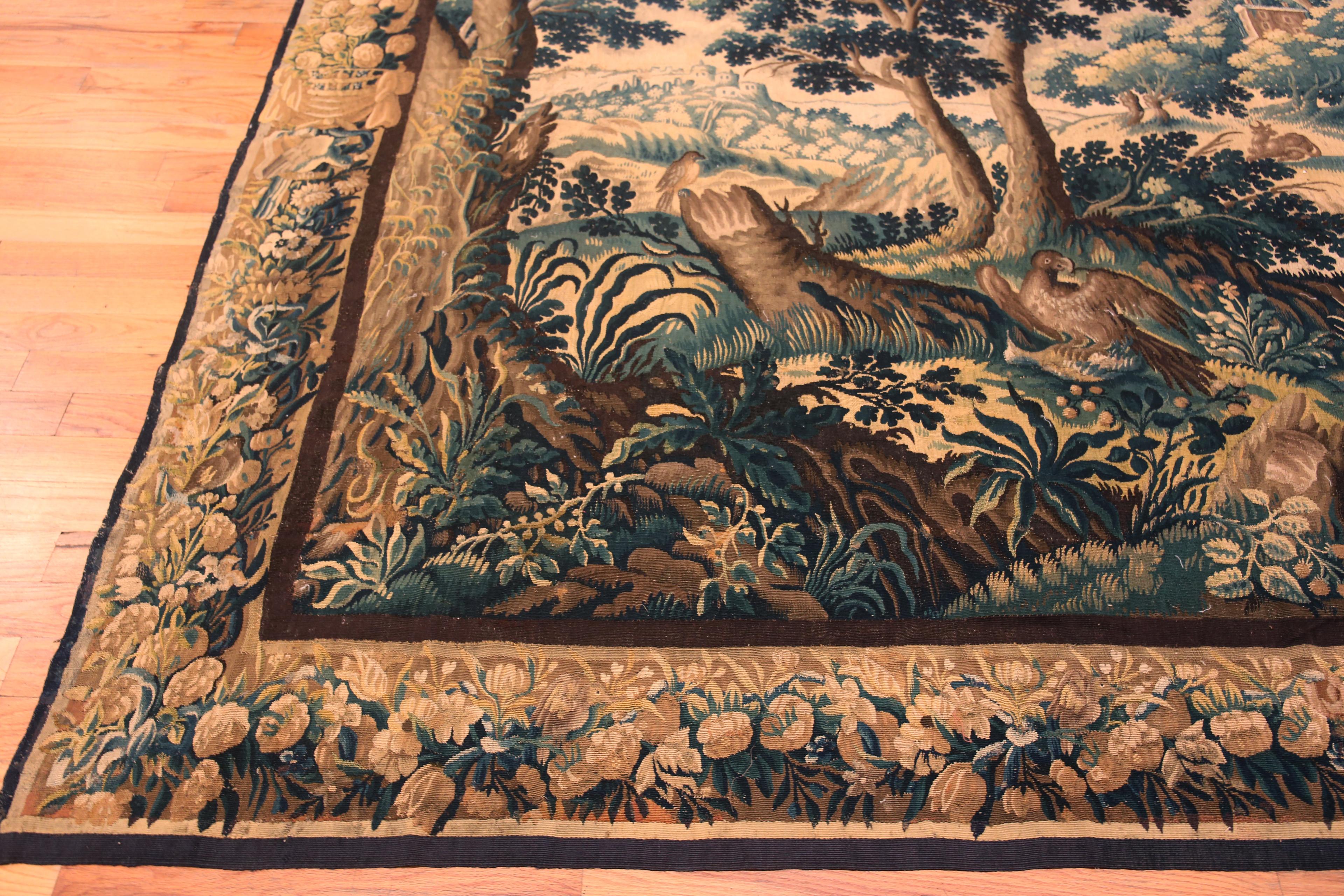 18th Century and Earlier Collectible 17th Century Antique French Silk Verdure Tapestry 10' x 12'5