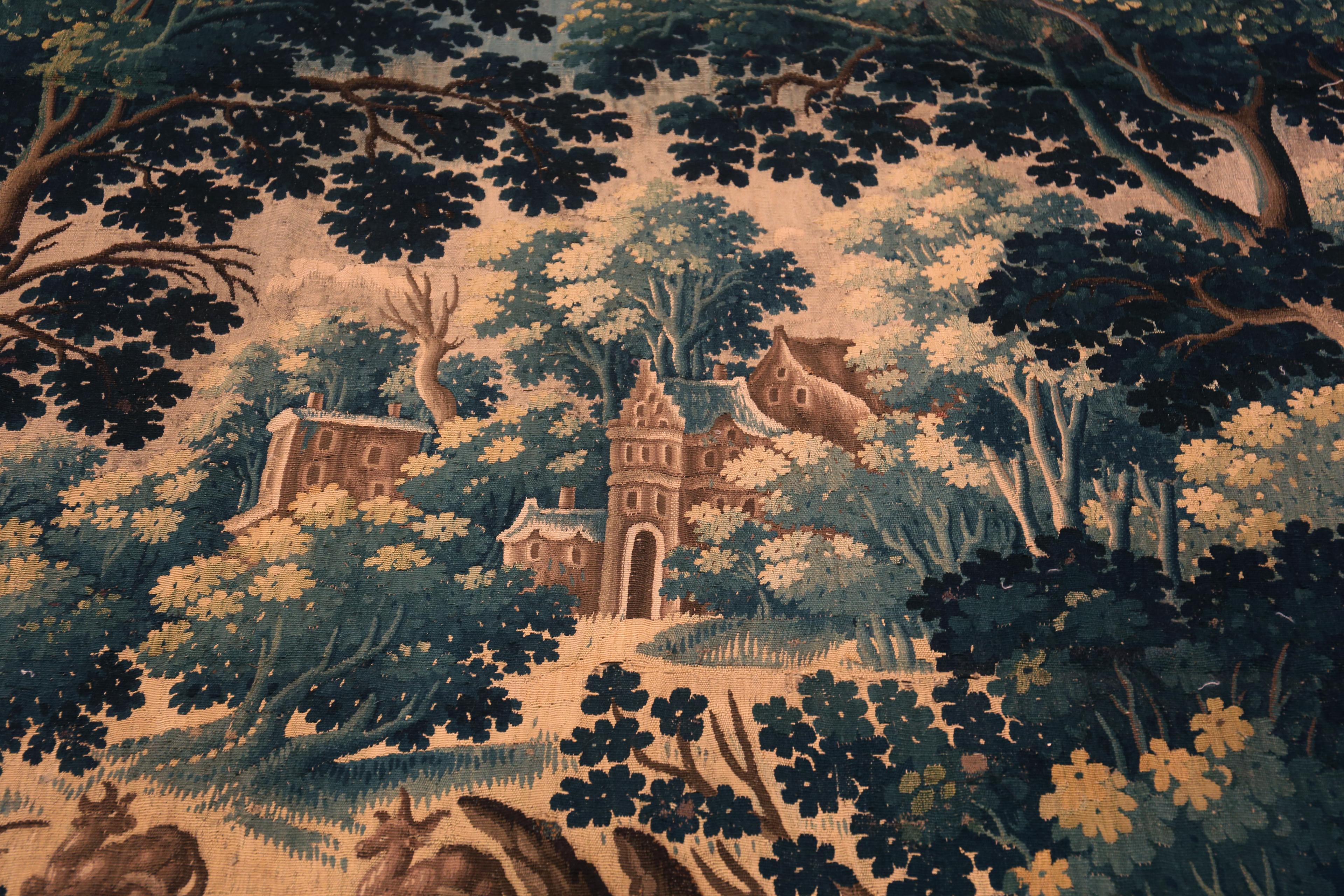 Collectible 17th Century Antique French Silk Verdure Tapestry 10' x 12'5