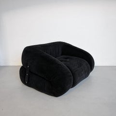 The Collective Anfibio Sofa Bed, black velvet lounge chair, Italian Space Age