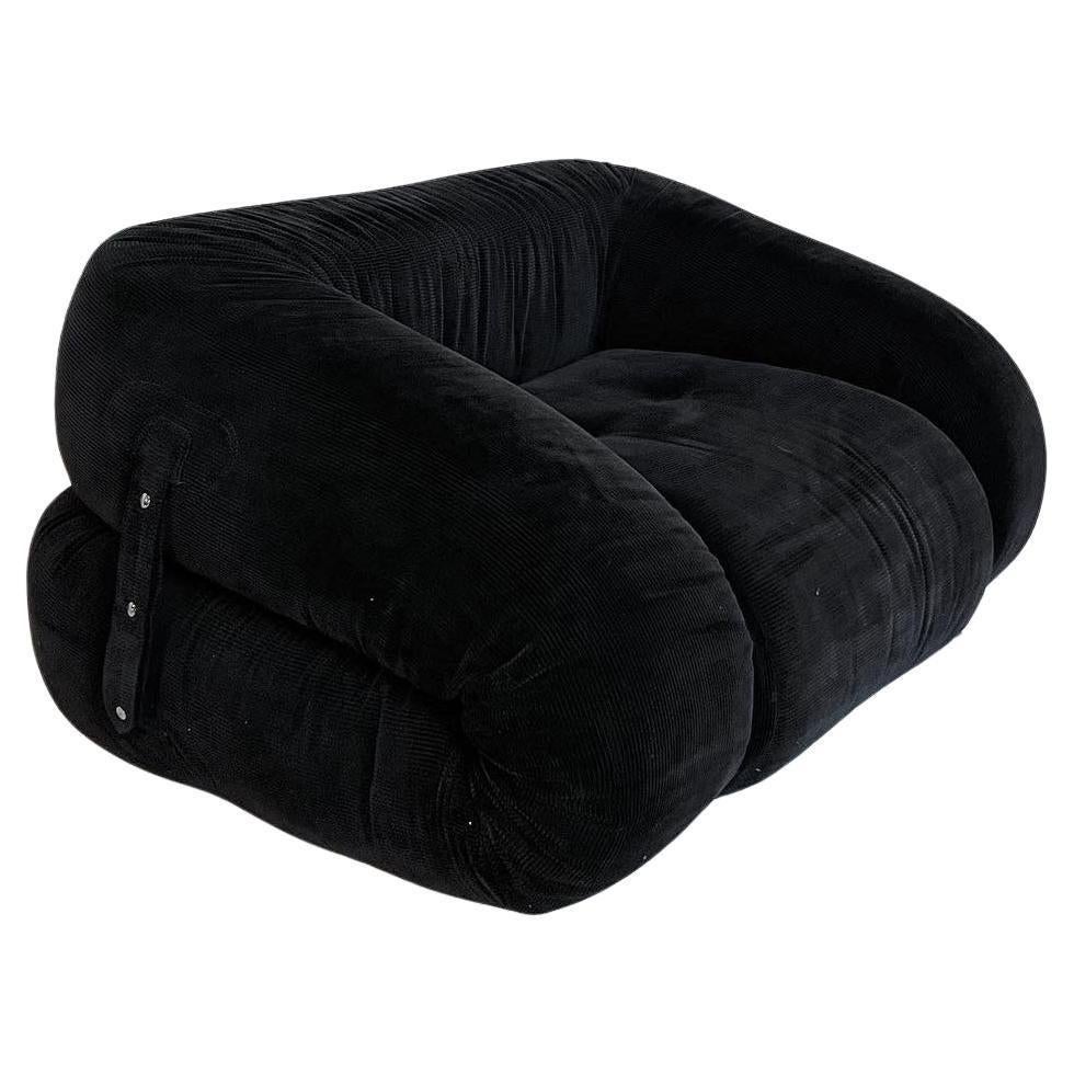 The Collective Anfibio Sofa Bed, black velvet lounge chair, Italian Space Age en vente