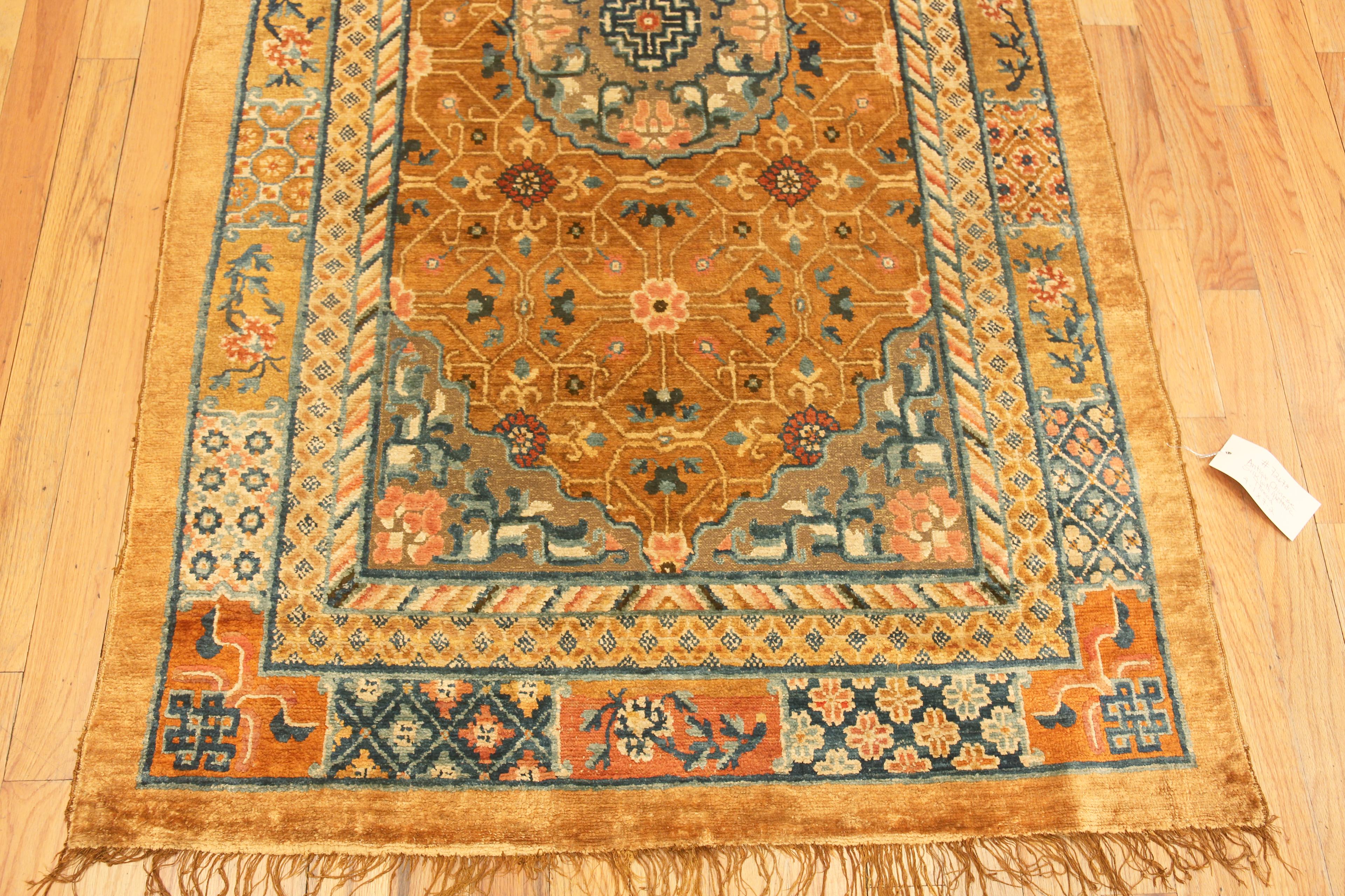 Collectible Antique Mid 19th Century Chinese Metallic and Silk Pile Rug 4' x 7' For Sale 2