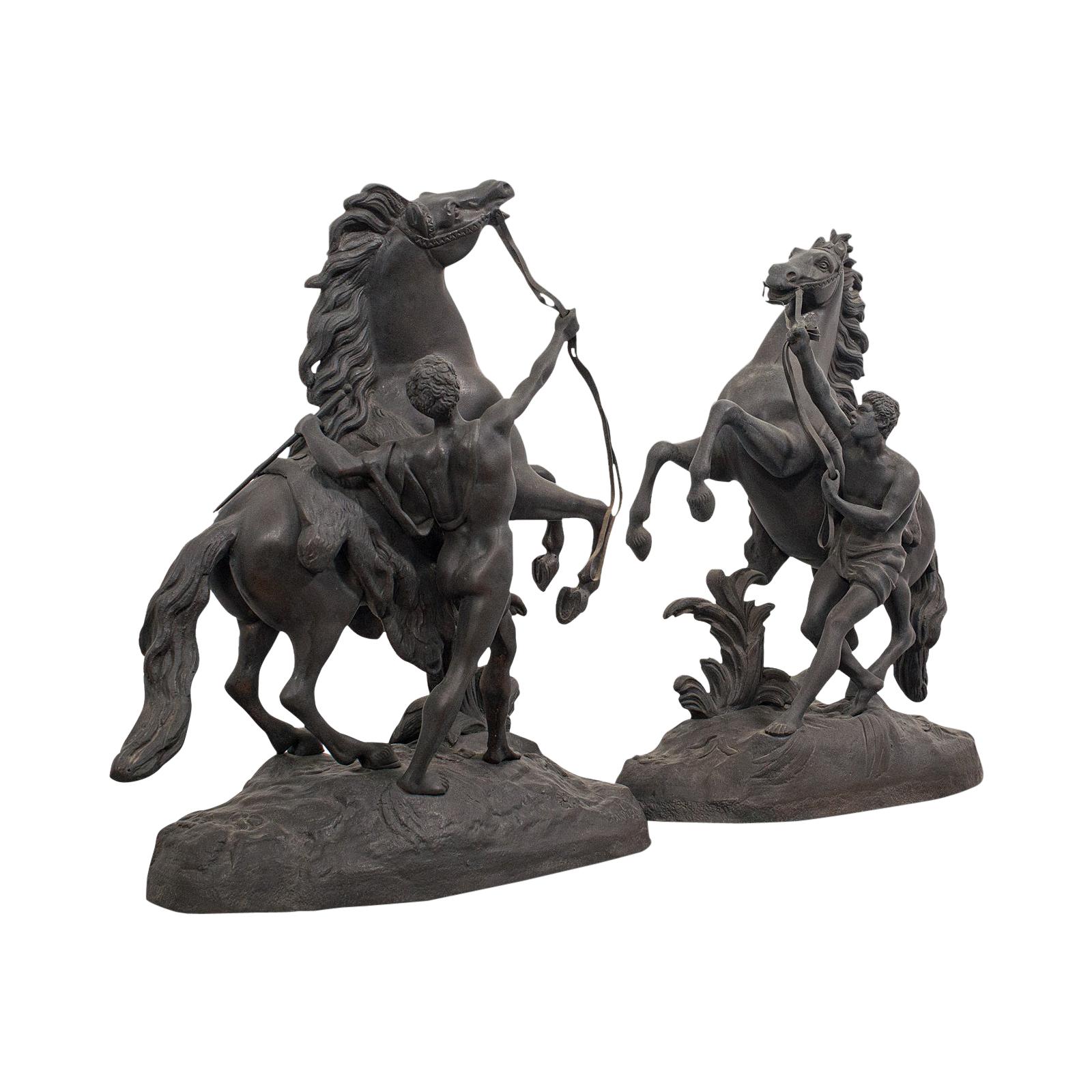Par de Caballos de Marly Antiguos de Colección French, Bronce, Equino, Estatua, Coustou
