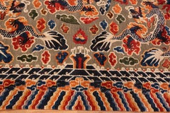 Collectible Antique Silk and Metallic Thread Chinese Dragon Rug. 6 ft x 9 ft 3in