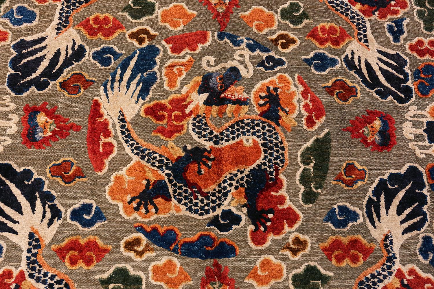20th Century Collectible Antique Silk and Metallic Thread Chinese Dragon Rug. 6 ft x 9 ft 3in