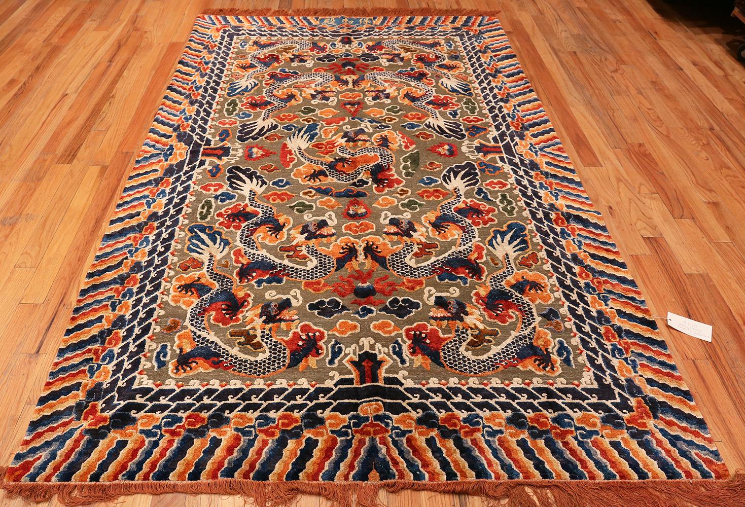 Collectible Antique Silk and Metallic Thread Chinese Dragon Rug. 6 ft x 9 ft 3in 3
