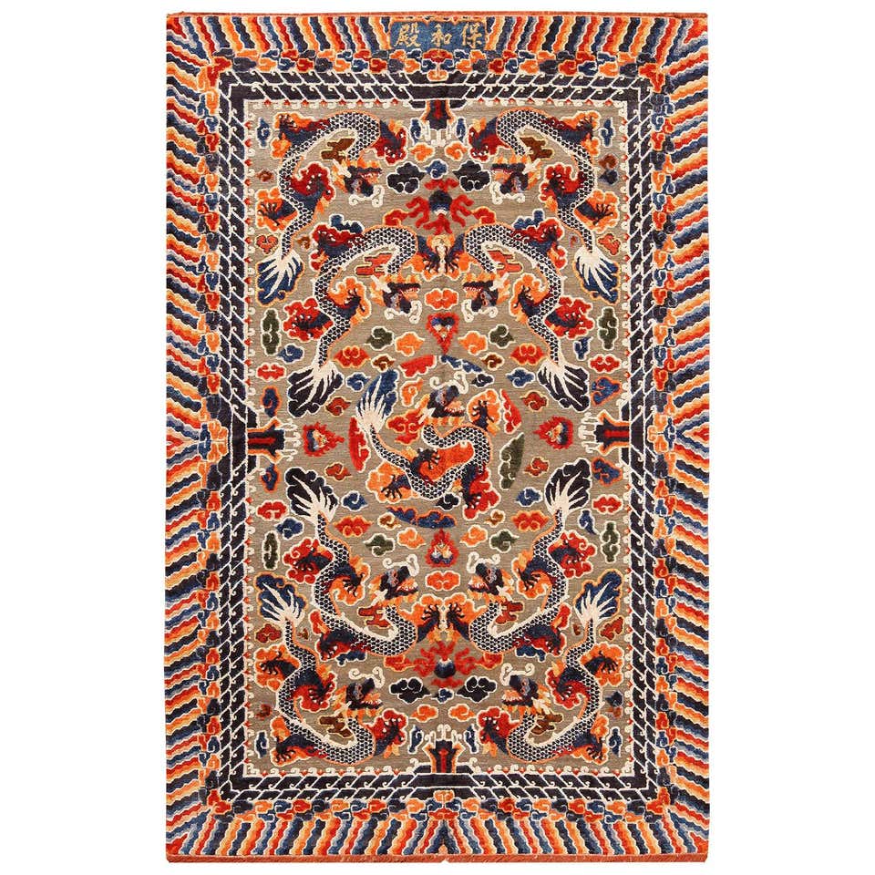 Antique Chinese Metallic Silk Rug at 1stDibs