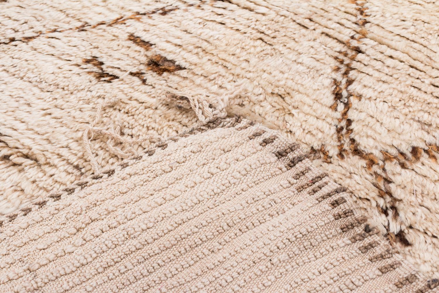 Wool Collectible Antique Vintage Authentic Beni Ourain White Moroccan Shag Area Rug For Sale