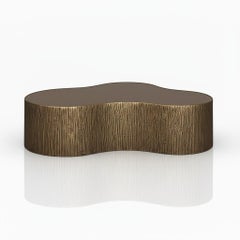 Collectible Artist Pair of Coffee Tables in Bronze Ribbed Texture & Mirrored Top