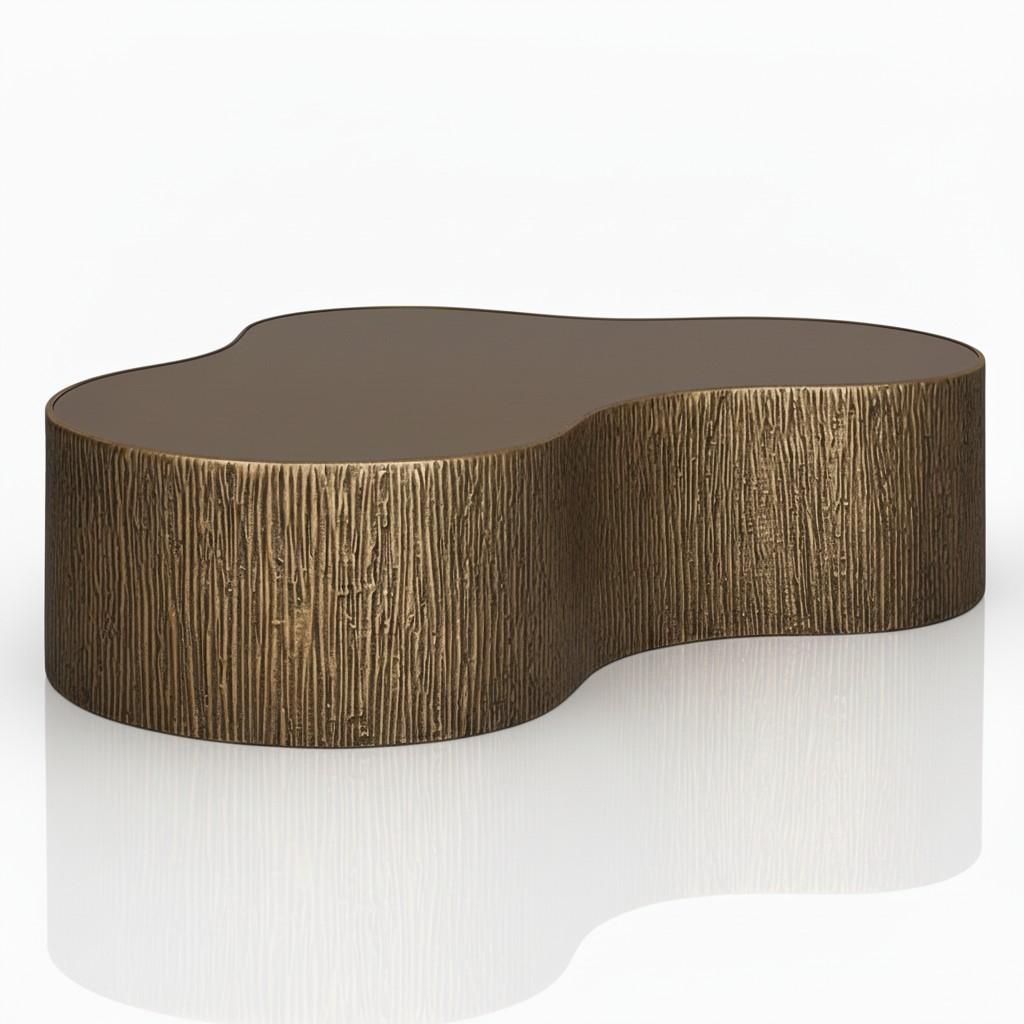 Collectional Artist Couchtisch-Paar in Bronze gerippte Textur & verspiegelte Platte (Organische Moderne) im Angebot