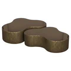 Collectional Artist Couchtisch-Paar in Bronze gerippte Textur 
verspiegelte Platte