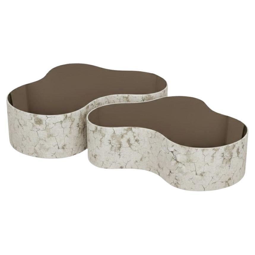 Collectible Artist Paar Couchtische in Cracked Aged Plaster Finish