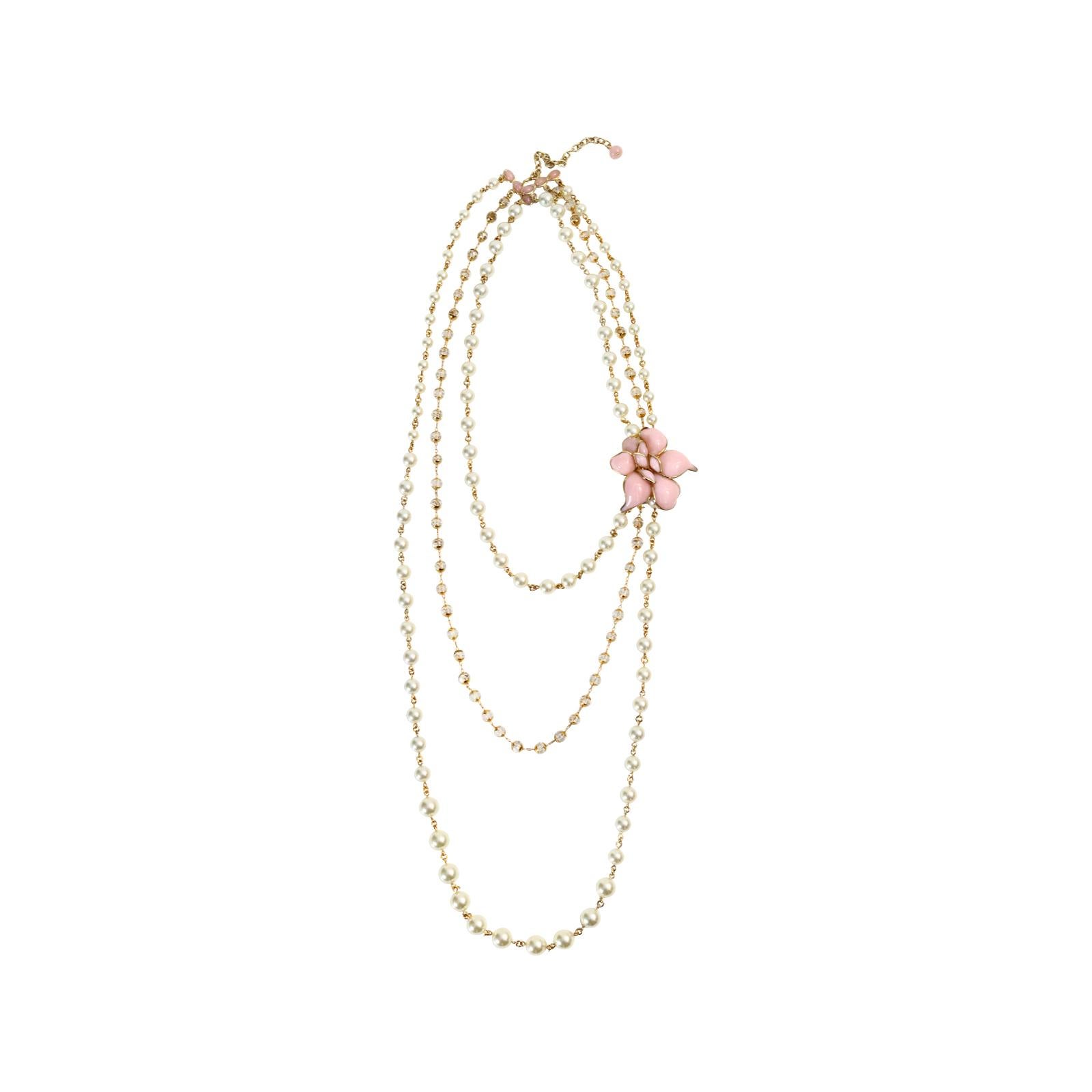 Collectible Augustine Gripoix Gold Tone Pink Pate De Verre Necklace, Circa 2000s In Excellent Condition For Sale In New York, NY
