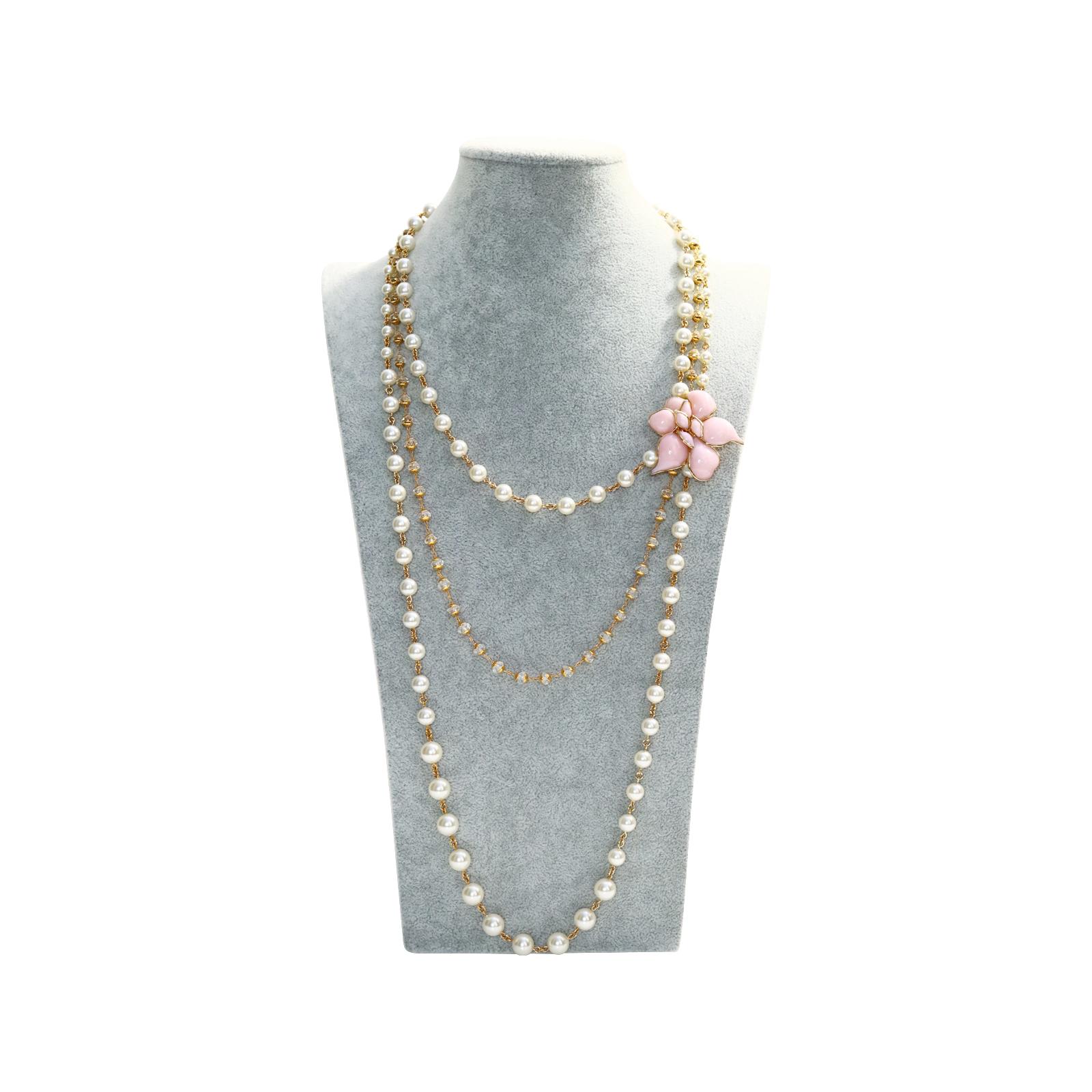 Women's Collectible Augustine Gripoix Gold Tone Pink Pate De Verre Necklace, Circa 2000s For Sale