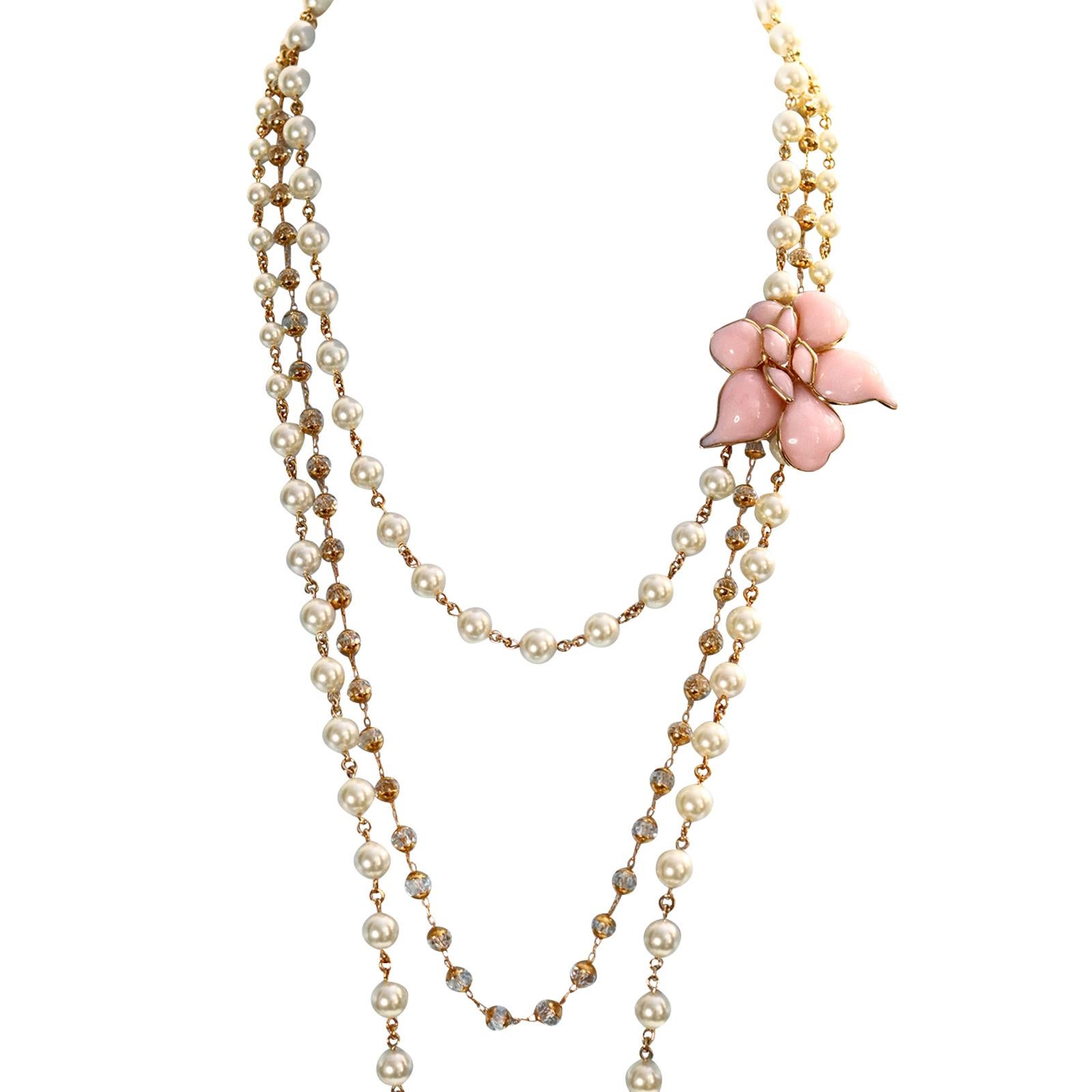 Collectible Augustine Gripoix Gold Tone Pink Pate De Verre Necklace, Circa 2000s For Sale 2