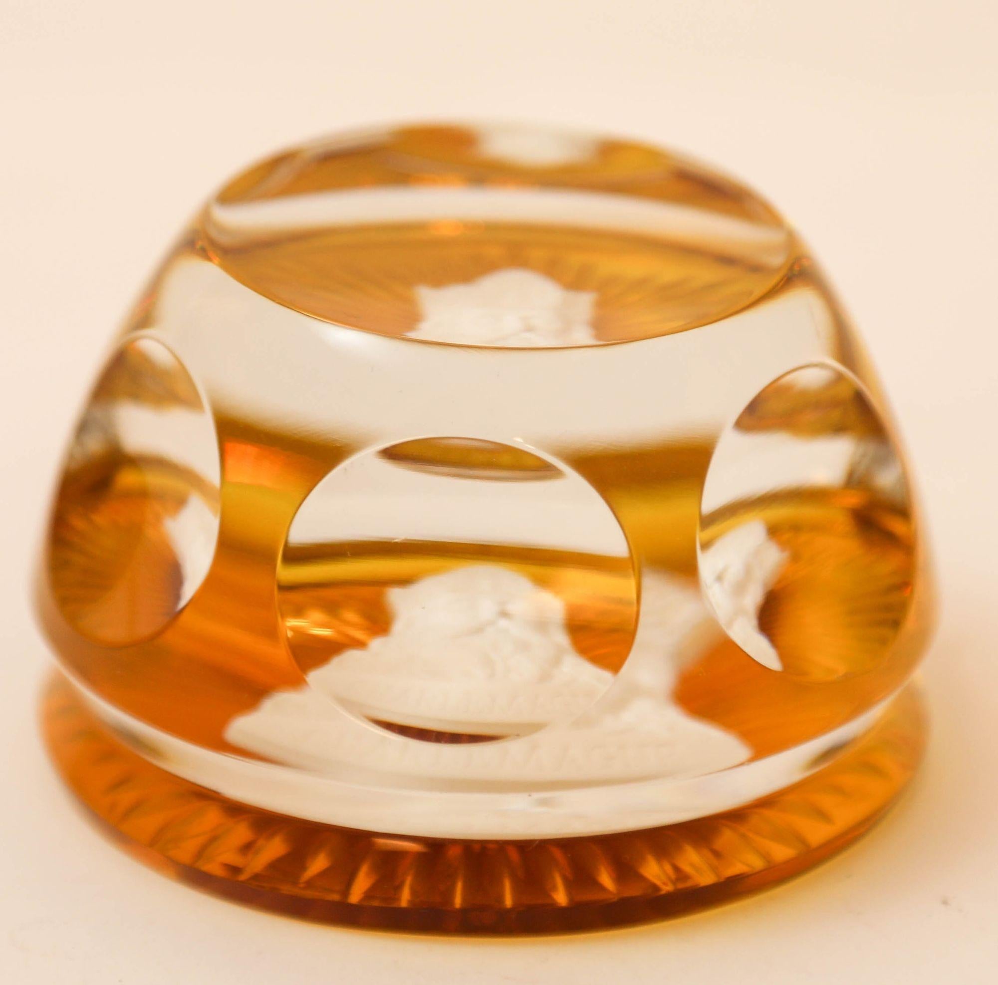 French Collectible Baccarat Amber Crystal Cameo Franklin Mint Paperweight Charlemagne For Sale