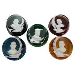 Collectible Baccarat Crystal Cameo Franklin Mint Paperweights Set of 5