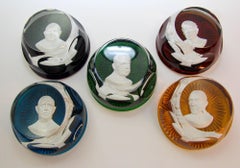 Collectible Baccarat Crystal Cameo Franklin Mint Paperweights Set of 5