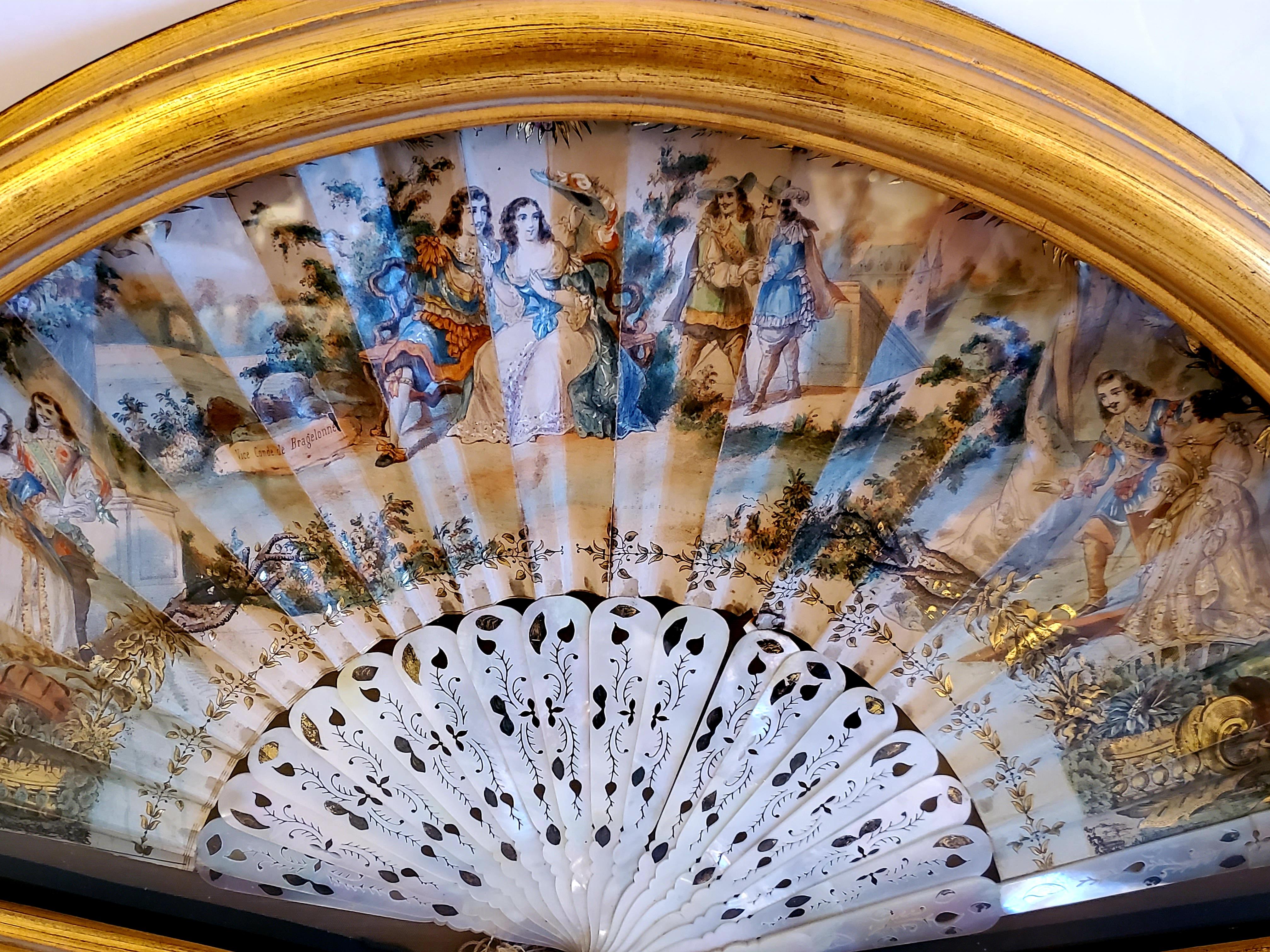 Lovely 19th century fan from the collection of Carole Luna from Cadiz Spain. Beautifully framed under glass with giltwood frame, it makes an extraordinary piece of art.