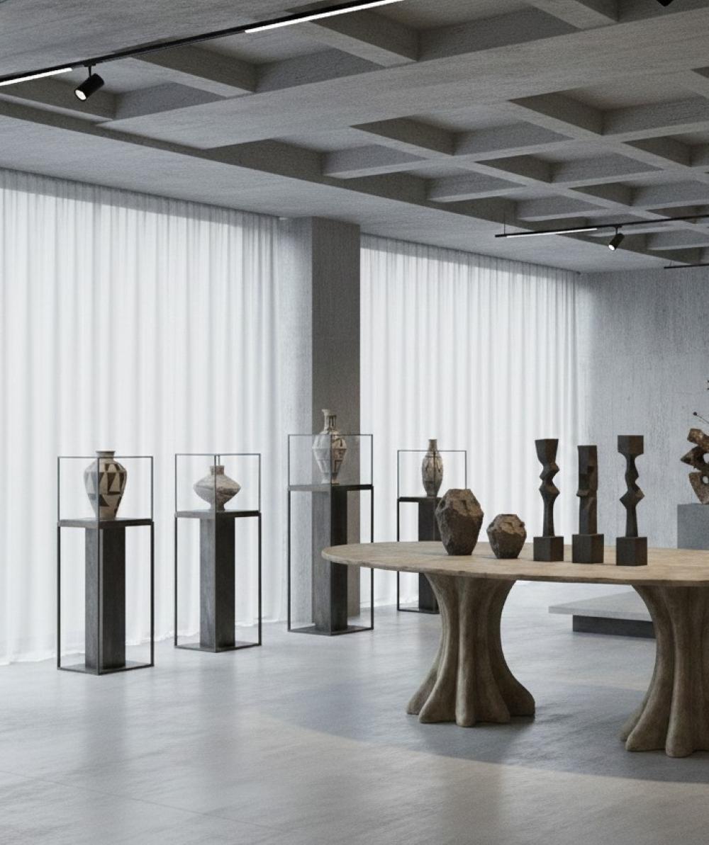 Mesa de Comedor Biomórfica Coleccionable - Acabado Travertino / Bronce en venta 4