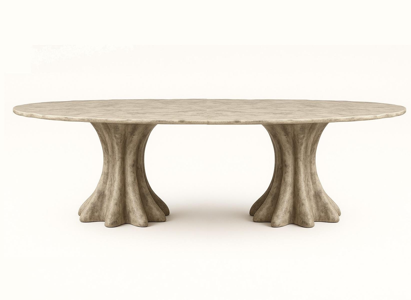 Mesa de Comedor Biomórfica Coleccionable - Acabado Travertino / Bronce Moderno en venta