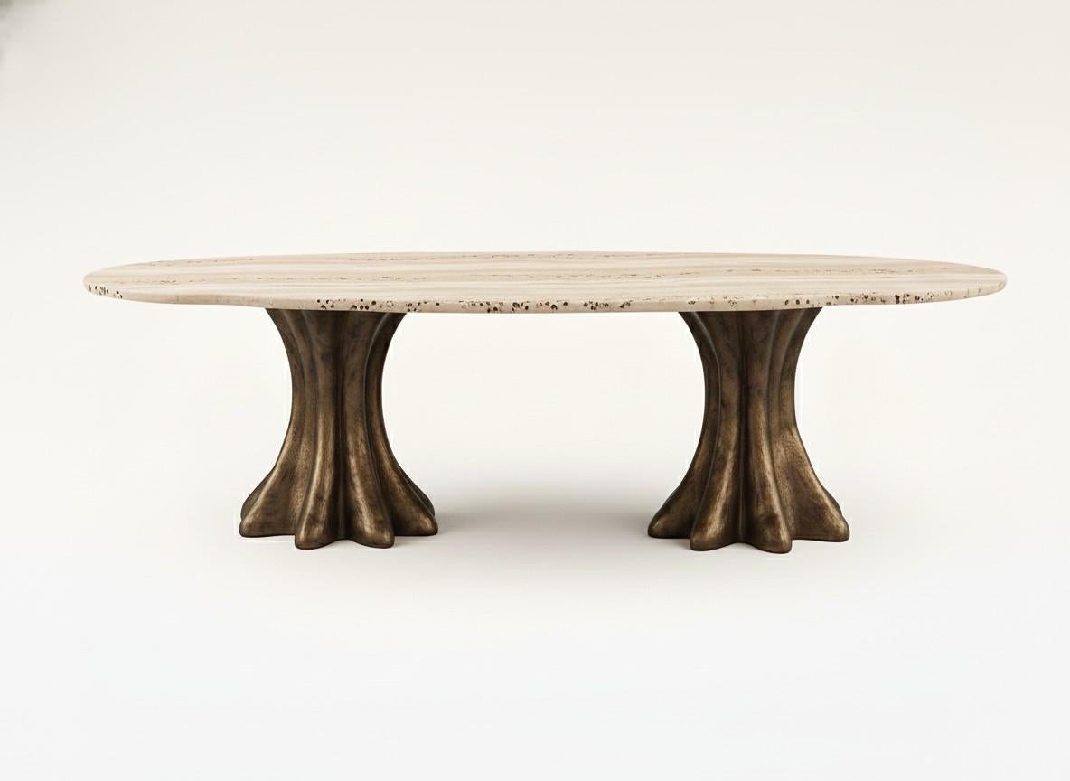 Mesa de Comedor Biomórfica Coleccionable - Acabado Travertino / Bronce en Nuevo estado para la venta en NEW YORK, NY