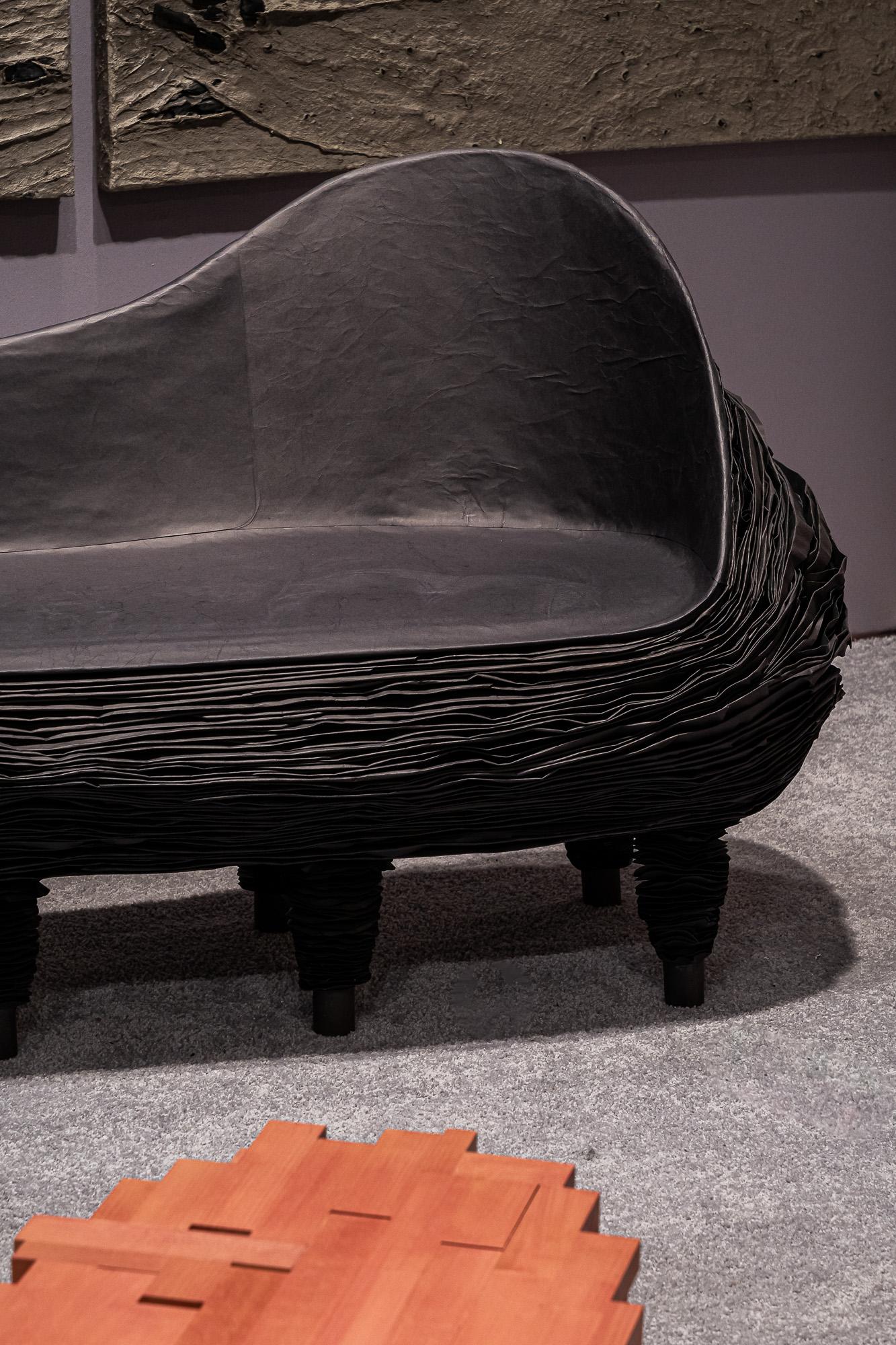 Collectible Black Paper Two-Seat Sofa Duolly by Vadim Kibardin For Sale 4