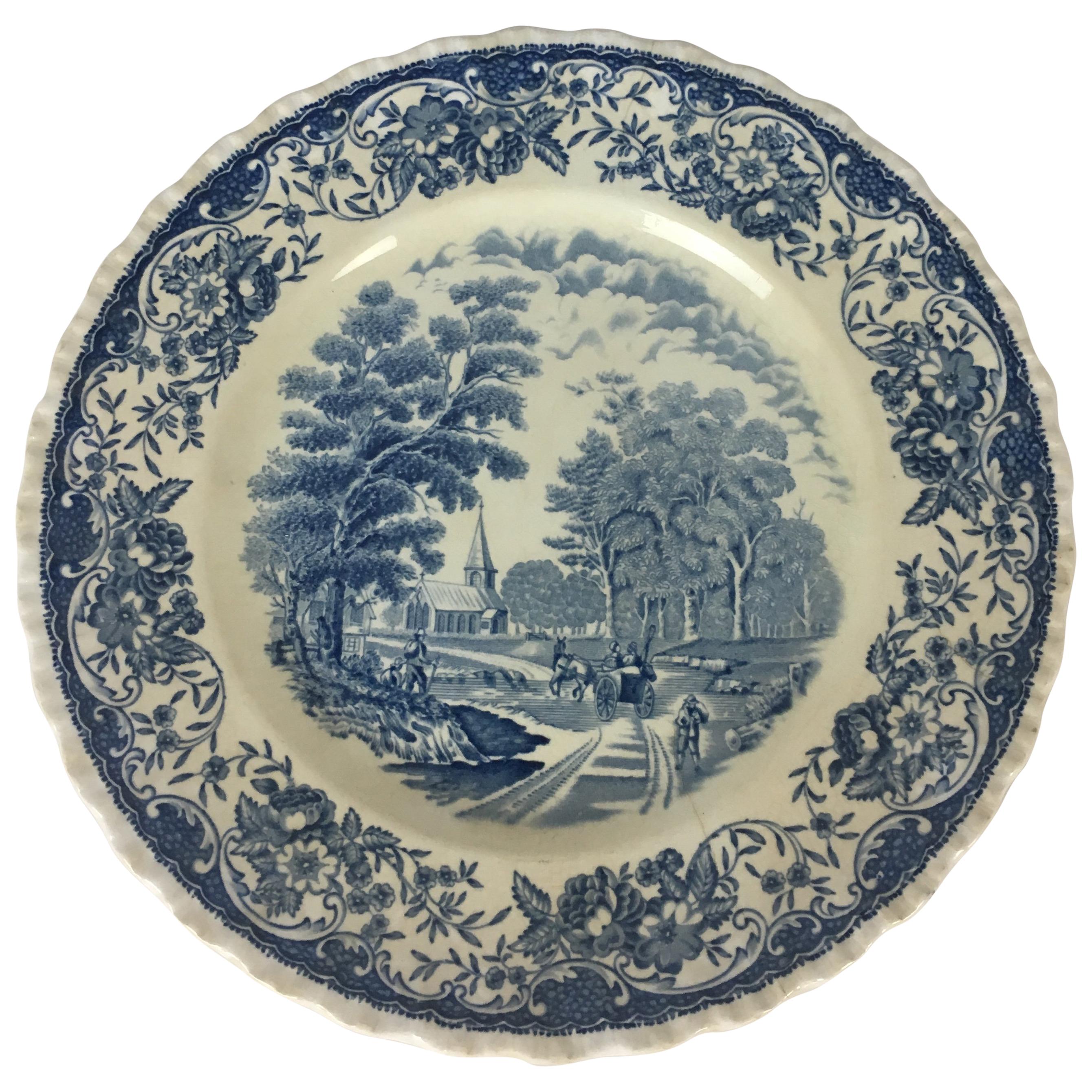 Collectible Blue and White Royal Tudor Ware England Plate For Sale