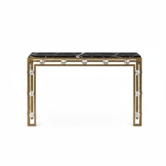 Collectible Brass Console W/ Selenite Crystals & Black Marble-Jose De Castro