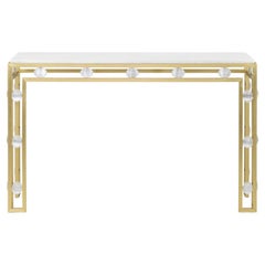 Collectional Brass Console W/ Selenite Crystals & Estremoz Marble-Jose De Castro