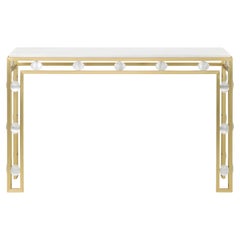 Collectible Brass Console W/ Selenite Crystals & Estremoz Marble-Jose De Castro