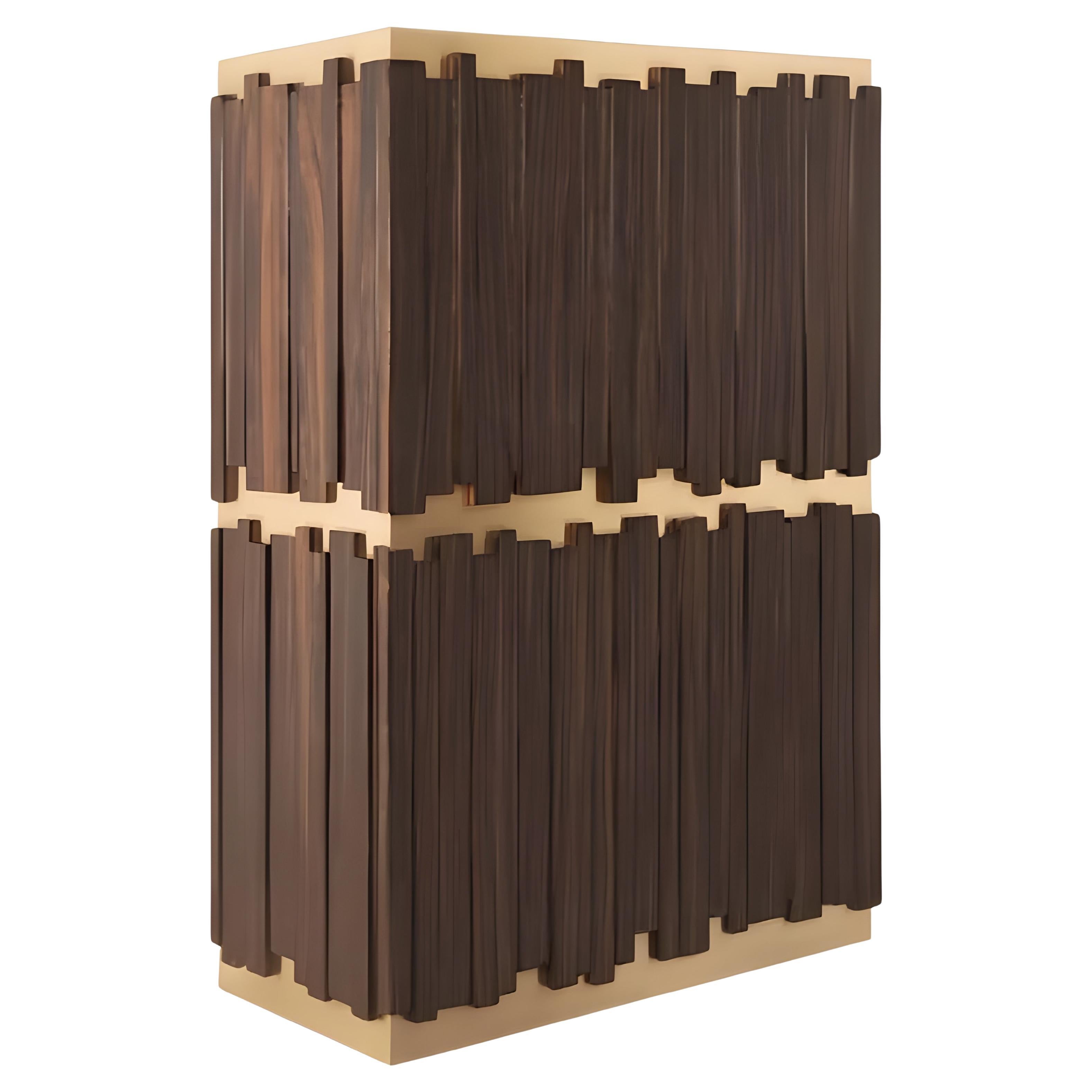 Mobile da bar di design da collezione: legno di ebano naturale ad alta lucentezza con cornice in ottone