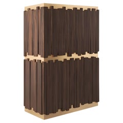 Mueble bar de diseño coleccionable-Madera de ébano natural brillante con marco de latón