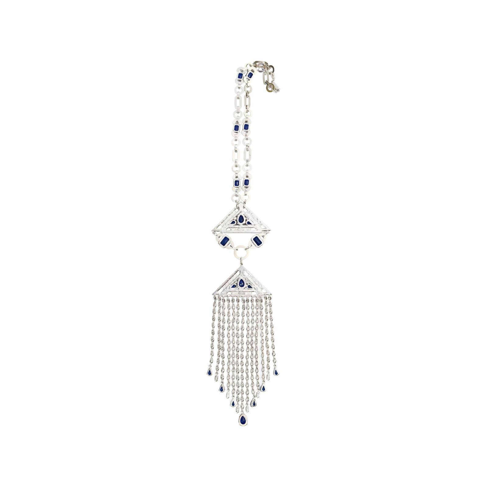 Vintage Carlo Zini Diamante and Blue Cabochon Dangling Necklace Circa 2000s For Sale 5