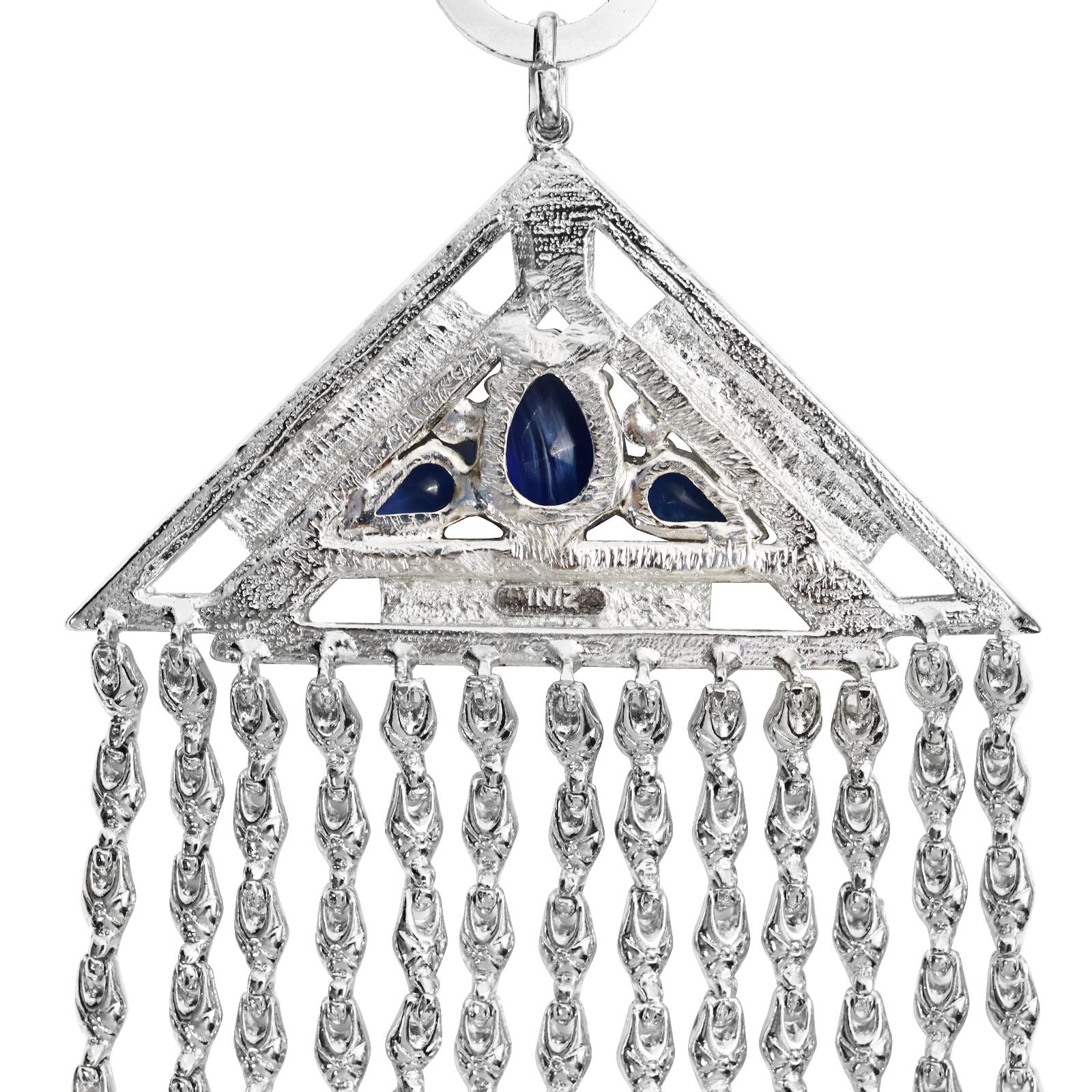 Vintage Carlo Zini Diamante and Blue Cabochon Dangling Necklace Circa 2000s For Sale 6