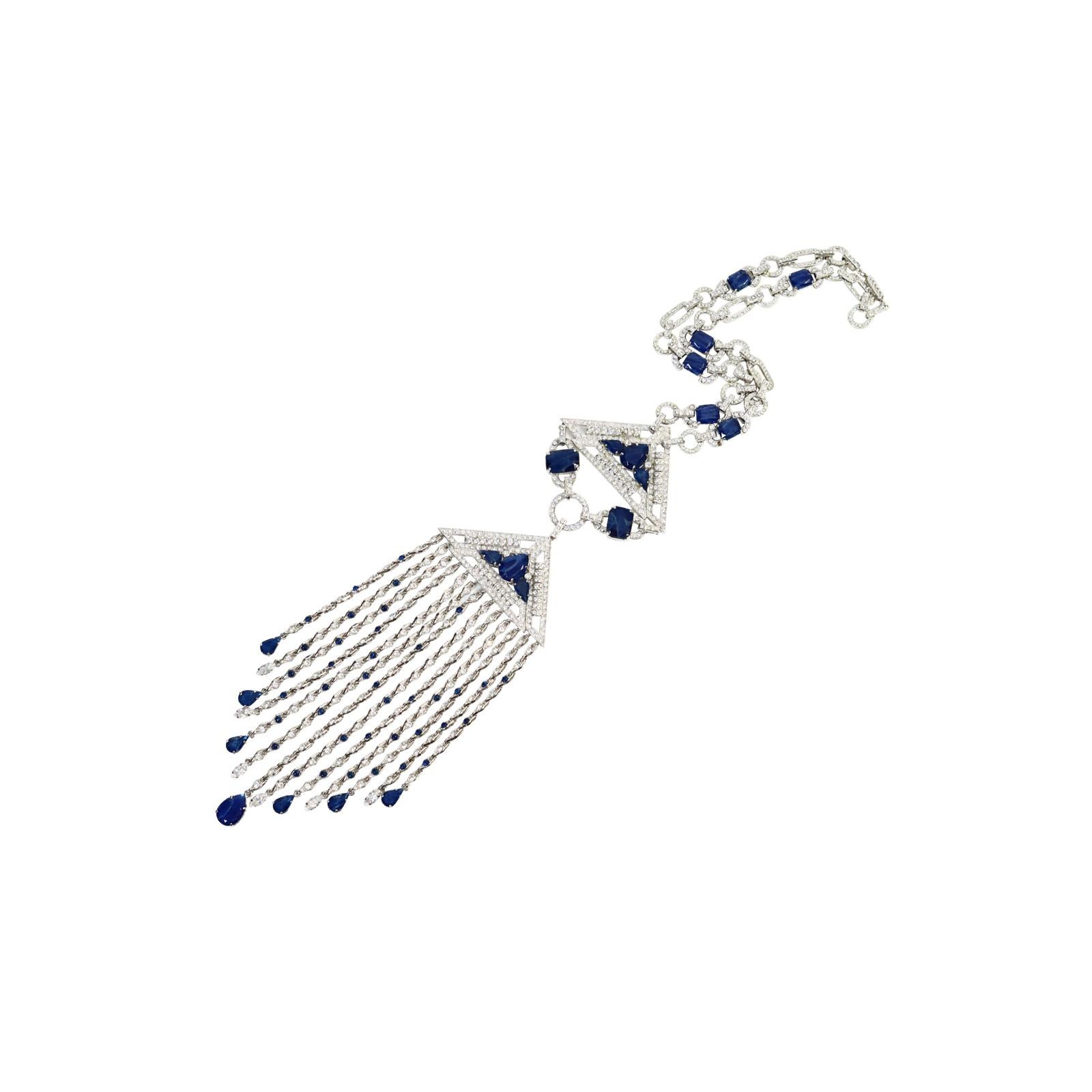 Vintage Carlo Zini Diamante and Blue Cabochon Dangling Necklace Circa 2000s For Sale 3