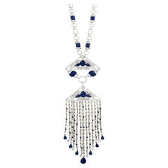 Collectible Carlo Zini Diamante and Blue Cabochon Dangling Necklace Sautoir
