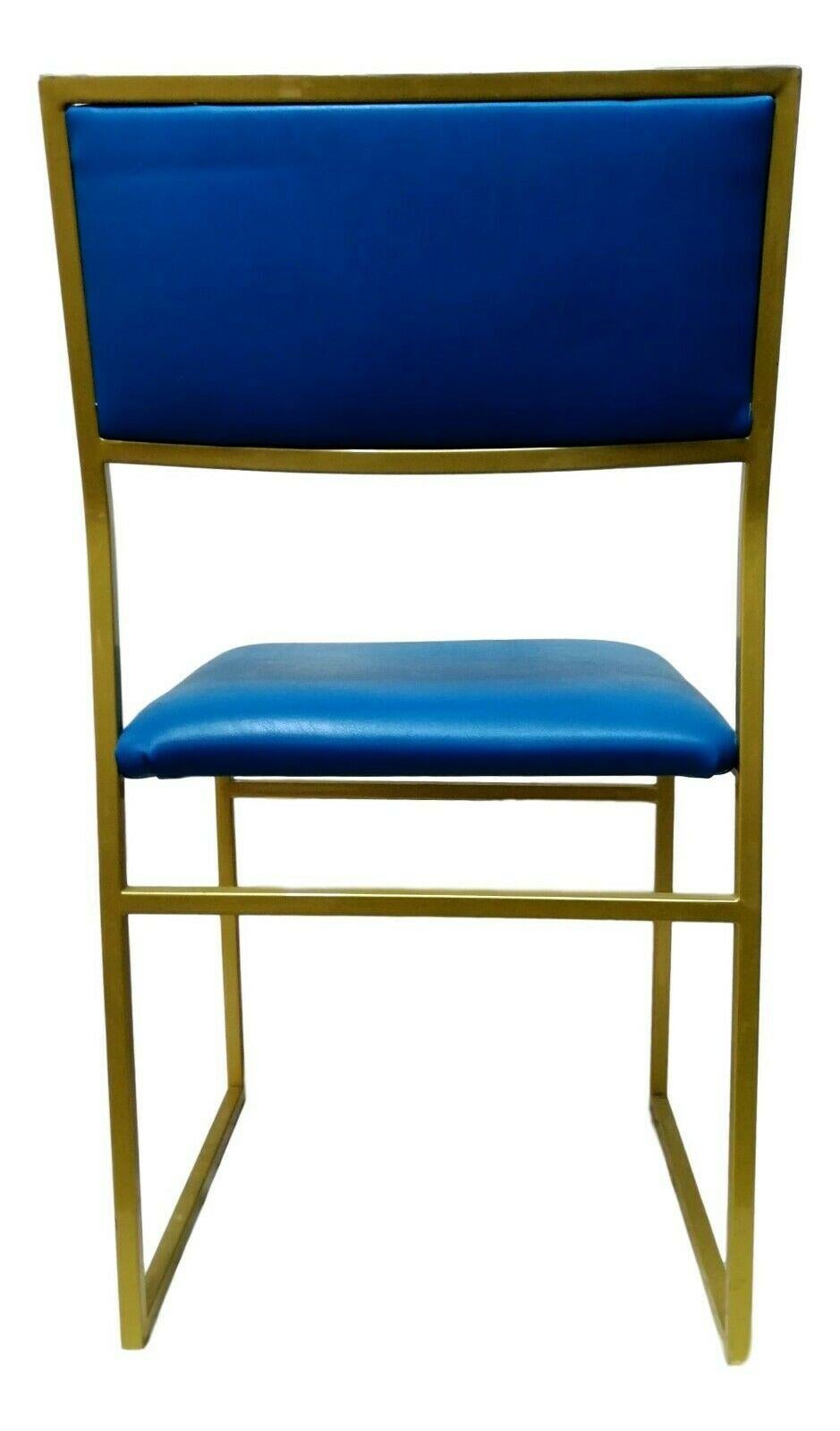 Original design chair from the 70s, made with a golden lacquered metal frame, seat and back upholstered in blue skay or chintz

Measures 78 cm in height, 42 cm in width, 50 cm in depth and 45 cm in height of the seat from the ground in very good