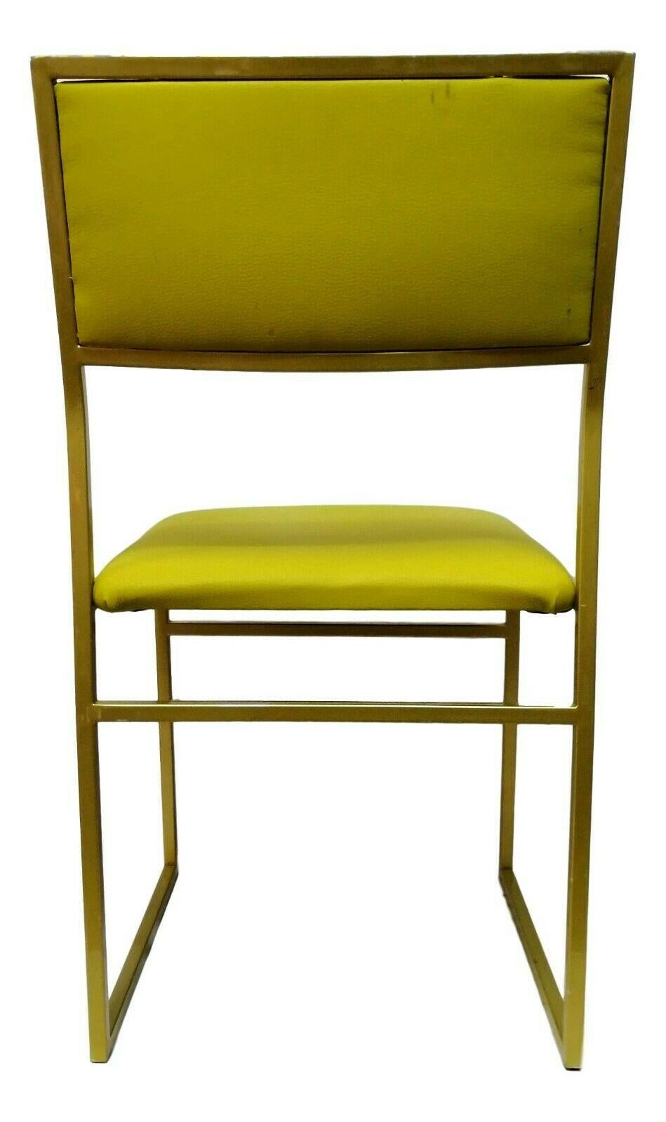 Original design chair from the 70s, made with a golden lacquered metal frame, seat and back upholstered in acid green skay or chintz

Measures 78 cm in height, 42 cm in width, 50 cm in depth and 45 cm in height of the seat from the ground in very