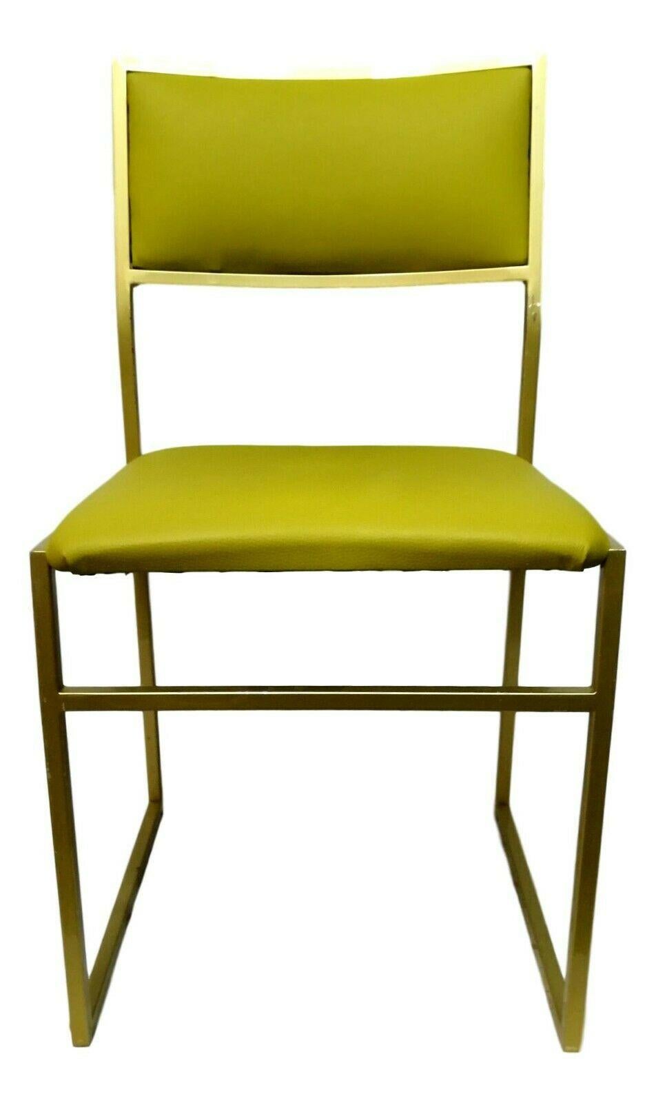 Collectible Chair in Gold Metal and Acid Green Upholstery, 1970s For Sale 1