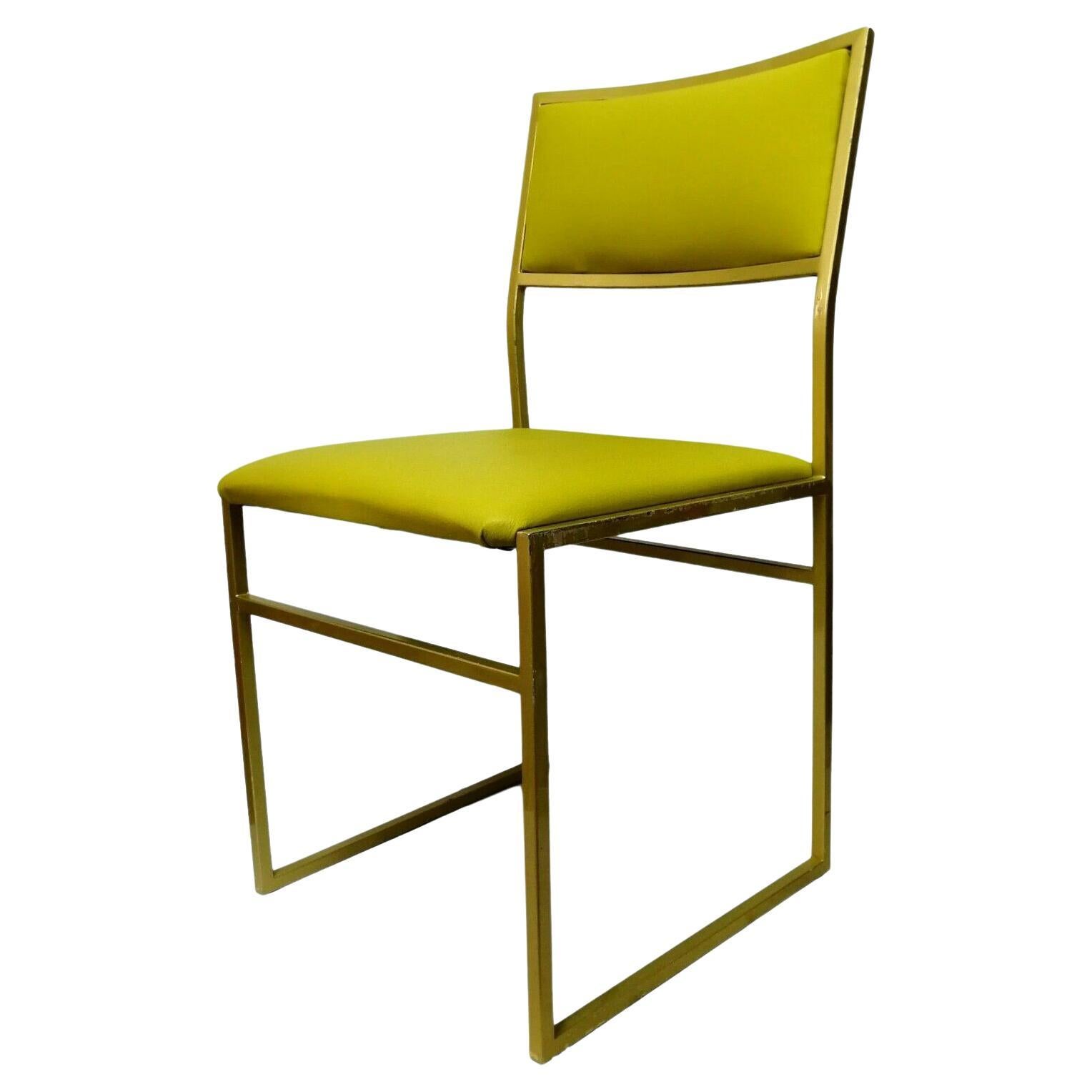 Collectible Chair in Gold Metal and Acid Green Upholstery, 1970s