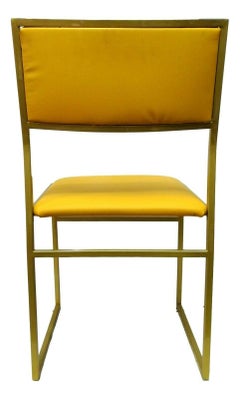 Chaise de collection en métal doré et tapisserie jaune, années 1970