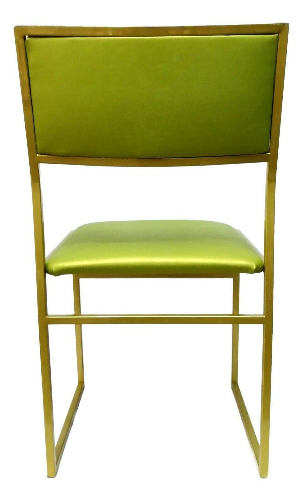 original design chair from the 70s, made with a golden lacquered metal frame, seat and back upholstered in green skay or chintz

Measures 78 cm in height, 42 cm in width, 50 cm in depth and 45 cm in height of the seat from the ground in very good