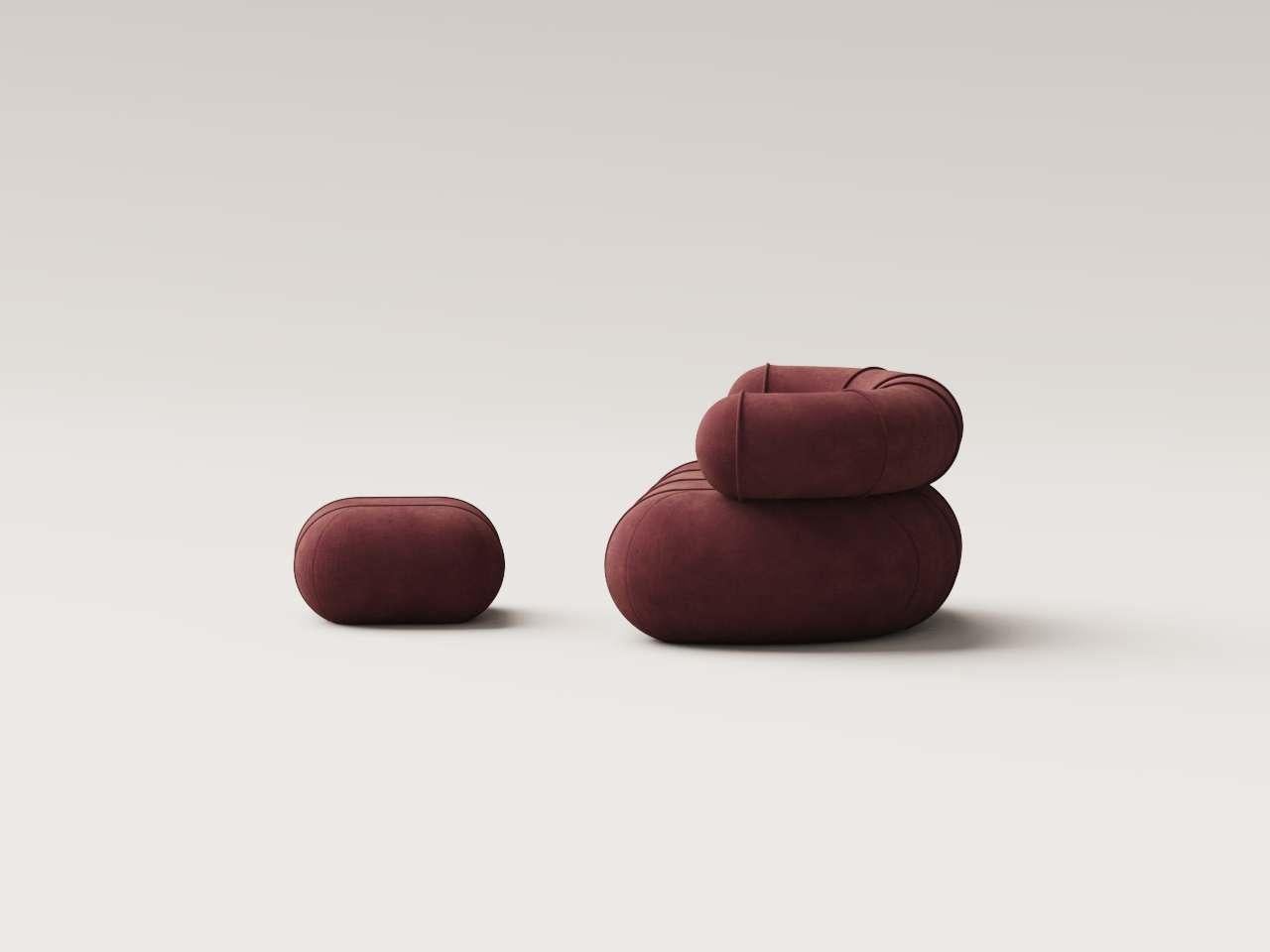 Mexicain Collectional Contemporary Slinky Armchair - velours bourgogne en vente